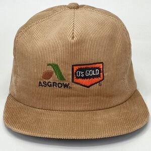 Vintage Asgrow‎ O's Gold Seed K-Products USA Snapback Hat Tan Corduroy